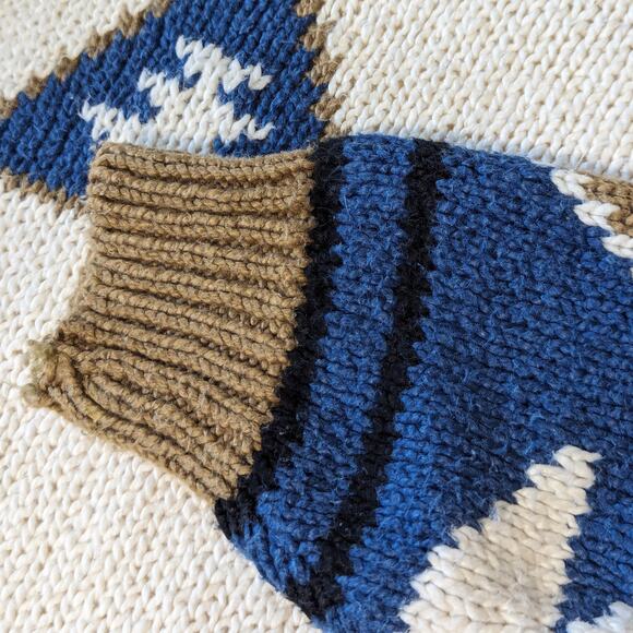 Vintage Aztec Mock Neck Sweater Pullover Geometric Grandpa Blue Southwestern S - Picture 4 of 6